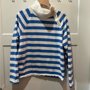 J. Crew Blue and White Striped Cowl Neck Sweater